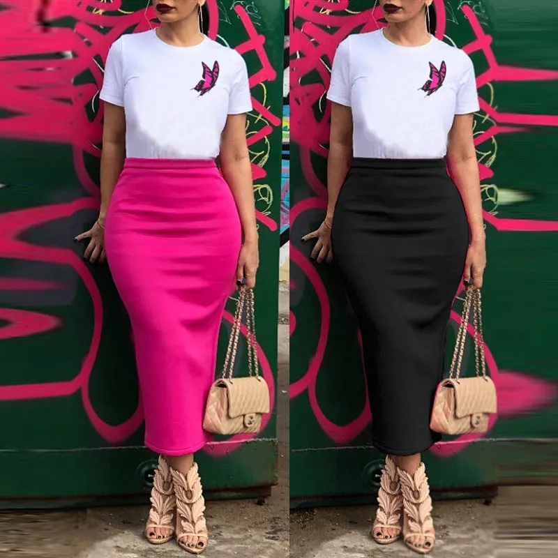 M-XXL Women High Waist Back-Slit A-Line Skirt