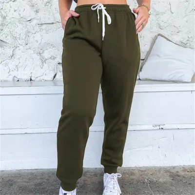 S-2XL Women High Waist Loose Fit Cotton Sweatpants Urban Leisure Solid Color