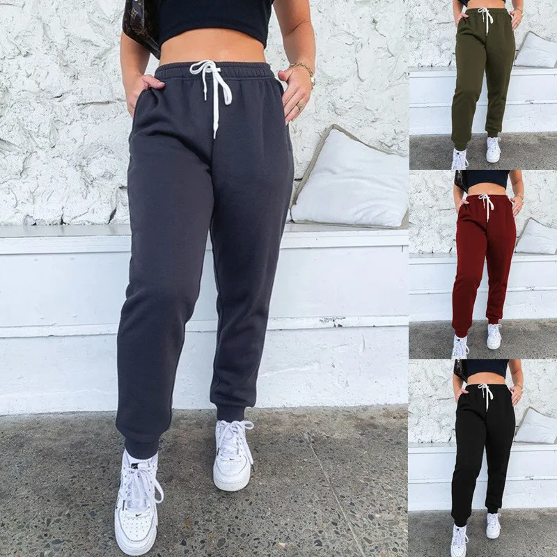 S-2XL Women High Waist Loose Fit Cotton Sweatpants Urban Leisure Solid Color