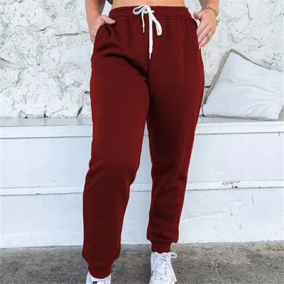 S-2XL Women High Waist Loose Fit Cotton Sweatpants Urban Leisure Solid Color