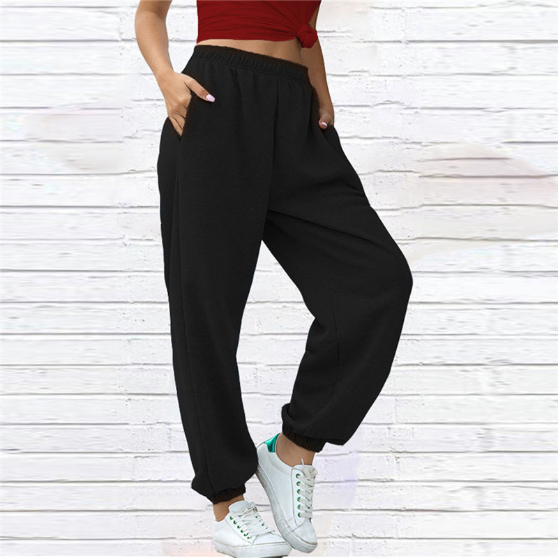 Wholesale S-2xl Women Fashion High Waist Solid Color Jogger