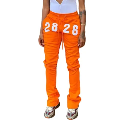 S-2xl Women Casual Letter Embroidered Sweater Fabric Straight Loose Pants