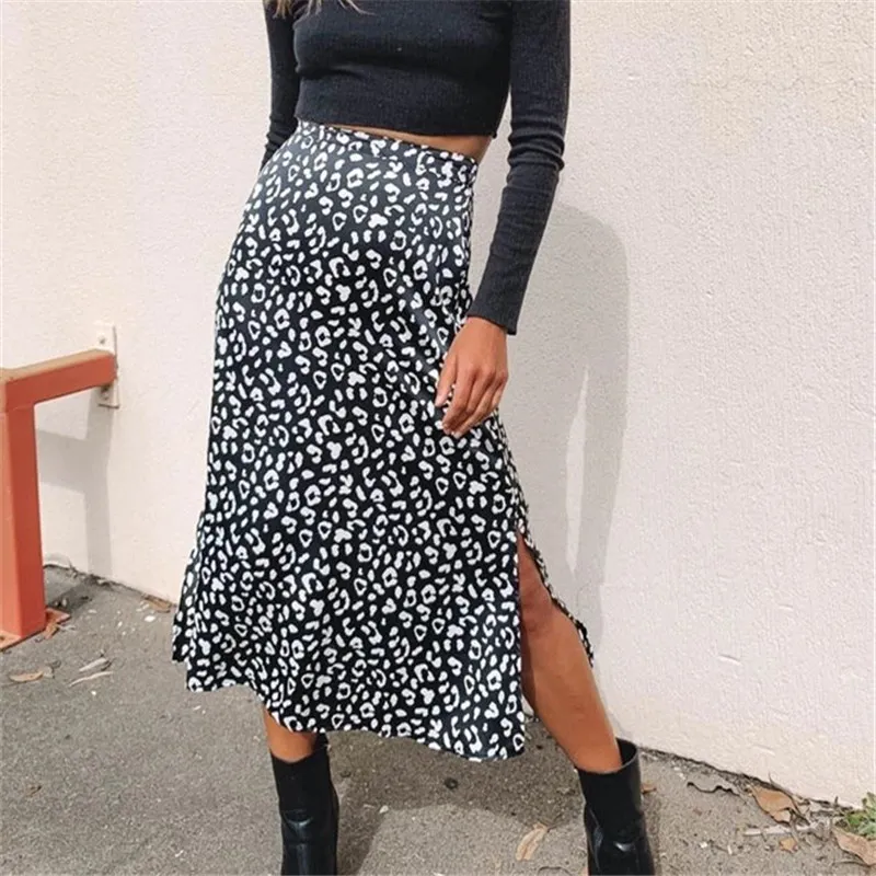 S-XL Women Fashion Leopard Print Irregular Hem Skirts
