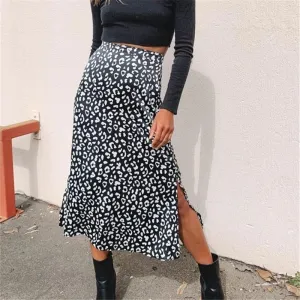S-XL Women Fashion Leopard Print Irregular Hem Skirts