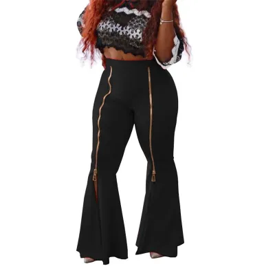 S-3XL Women Fashion High Waist Zipper Irregular Hem Wide Leg Pants