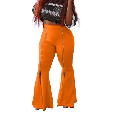 S-3XL Women Fashion High Waist Zipper Irregular Hem Wide Leg Pants