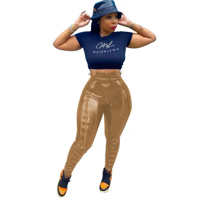 S-3XL Women Sexy PU Leather Patchwork Zipper Pants