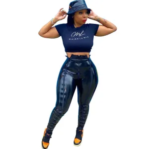 S-3XL Women Sexy PU Leather Patchwork Zipper Pants
