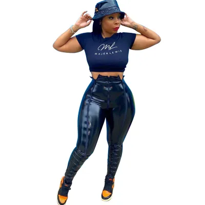S-3XL Women Sexy PU Leather Patchwork Zipper Pants
