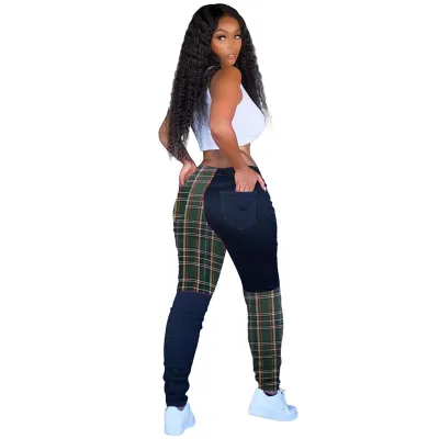 S-XXL Women Contrast Color Patchwork Casual Straight Pants