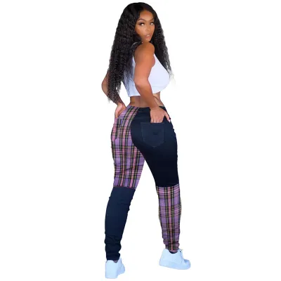 S-XXL Women Contrast Color Patchwork Casual Straight Pants