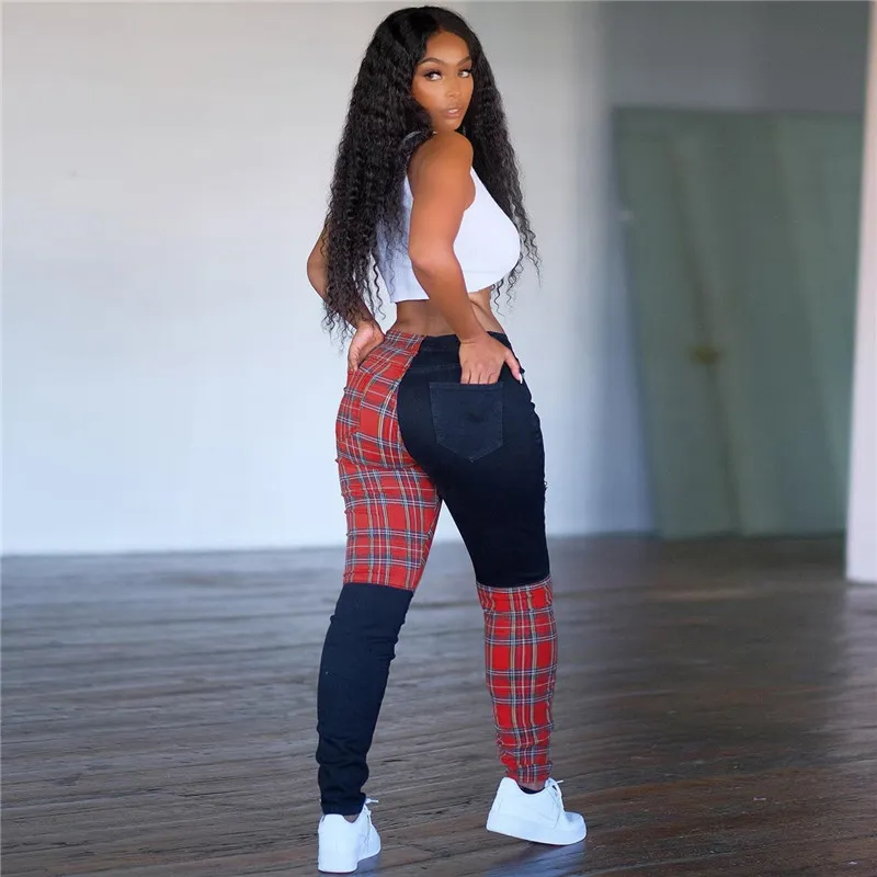 S-XXL Women Contrast Color Patchwork Casual Straight Pants