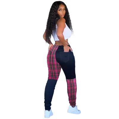 S-XXL Women Contrast Color Patchwork Casual Straight Pants