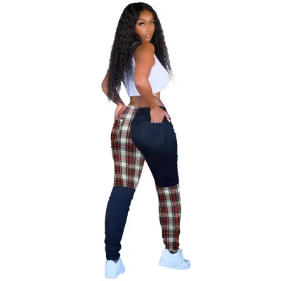 S-XXL Women Contrast Color Patchwork Casual Straight Pants
