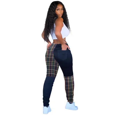 S-XXL Women Contrast Color Patchwork Casual Straight Pants