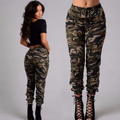 S-5XL Women Fashion High Waist Camouflage Print Jogger Pants