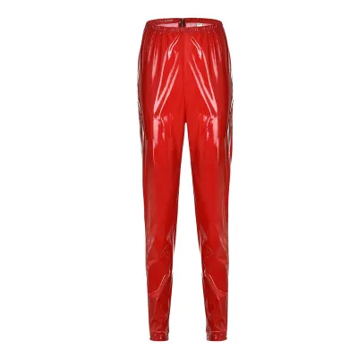 S-3XL Women Fashion Solid Color PU Leather Zipper Pants