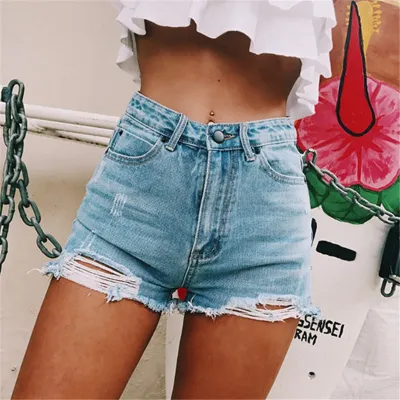 S-XXL Women's High Waist Ripped Denim Shorts for OL Commuting