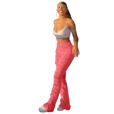 S-XXL Women High Waist Solid Color Creased Pants Urban Leisure Style