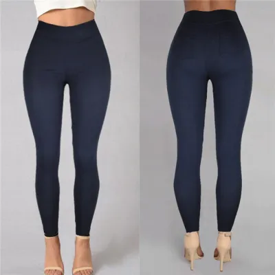 S-3XL Womens High Waist Solid Color Tight Pants