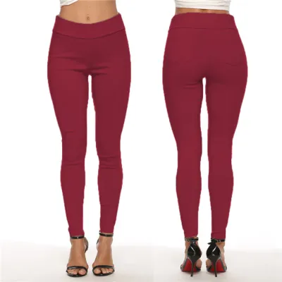 S-3XL Womens High Waist Solid Color Tight Pants