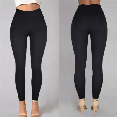 S-3XL Womens High Waist Solid Color Tight Pants