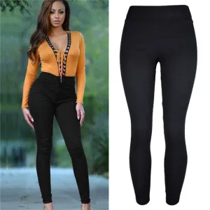 S-3XL Womens High Waist Solid Color Tight Pants