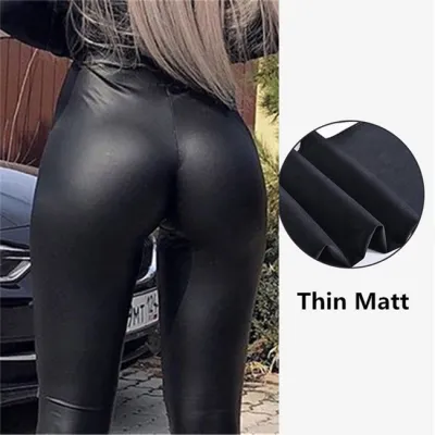 S-5XL Women High Waist Solid Color PU Leather Pants