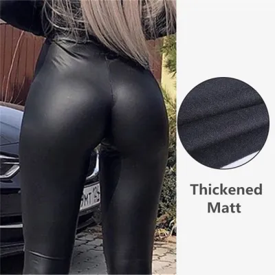 S-5XL Women High Waist Solid Color PU Leather Pants