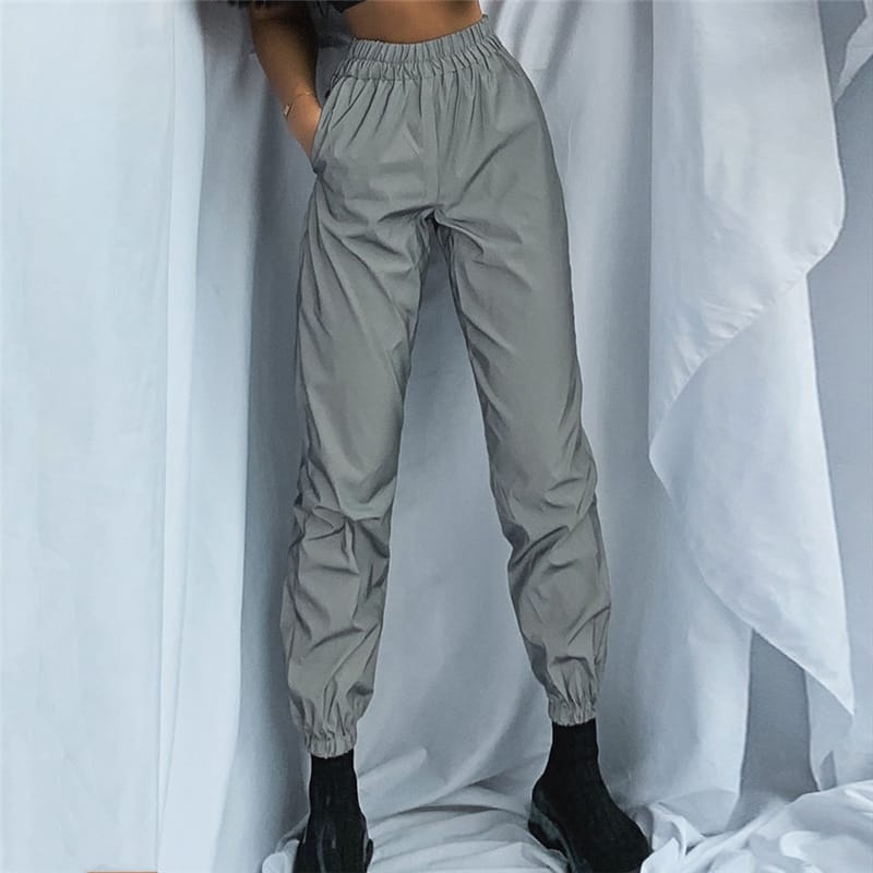 Wholesale S-L Women Fashion Solid Color Reflective Jogger Pants