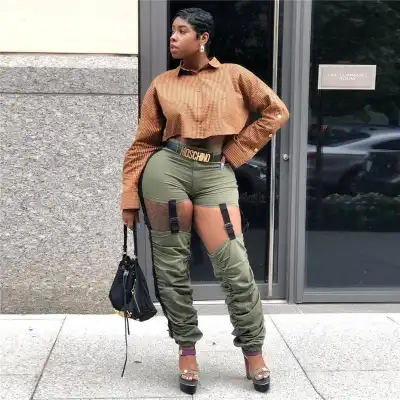 S-XXL Women Fashion Hollow Out Creased Casual Street Hipster Pants