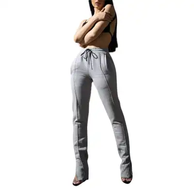 S-XXL Women Casual Street Fleece Drawstring Waist Zipper Pants