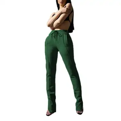 S-XXL Women Casual Street Fleece Drawstring Waist Zipper Pants