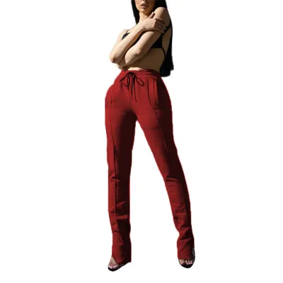 S-XXL Women Casual Street Fleece Drawstring Waist Zipper Pants