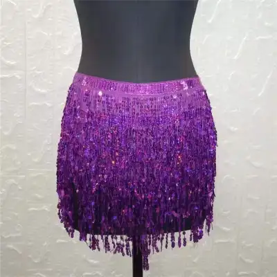 Women Sexy Sequin Tassels Irregular Hem Mini Skirt