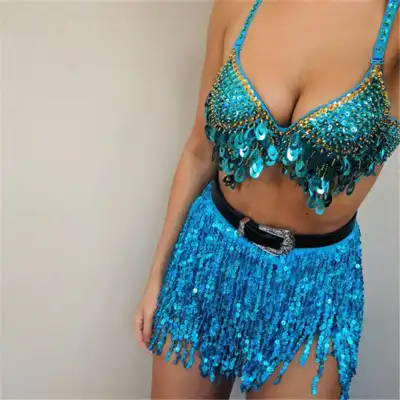 Women Sexy Sequin Tassels Irregular Hem Mini Skirt