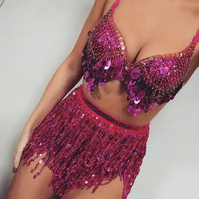 Women Sexy Sequin Tassels Irregular Hem Mini Skirt