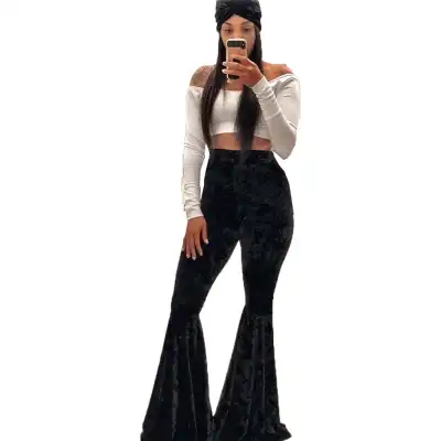 S-XL Women High Waisted Velvet Flared Pants Urban Leisure