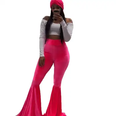 S-XL Women High Waisted Velvet Flared Pants Urban Leisure