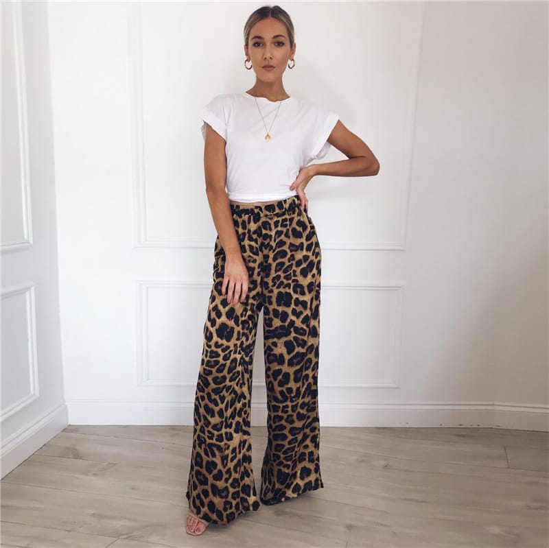 Wholesale S-XL Women Fashion High Waisted Leopard Print Wide
