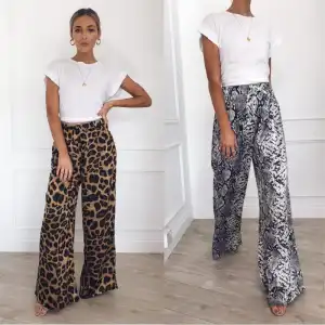 S-XL Women Fashion High Waisted Leopard Print Wide Leg Pants