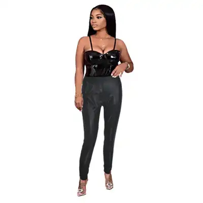 S-4XL Women Fashion Sequins Patchwork Jogger Pants High Waist Straight Leg