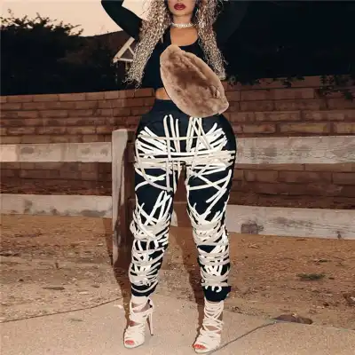 XL-5XL Women Plus Size Contrast Color Striped Patchwork Jogger Pants