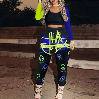 XL-5XL Women Plus Size Contrast Color Striped Patchwork Jogger Pants