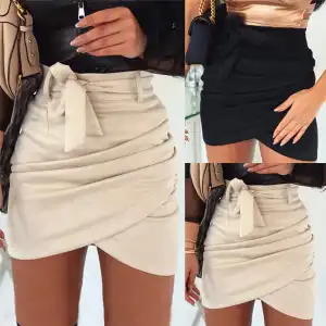 S-XL Women High Waist Solid Color Sash Irregular Hem Suede Skirt