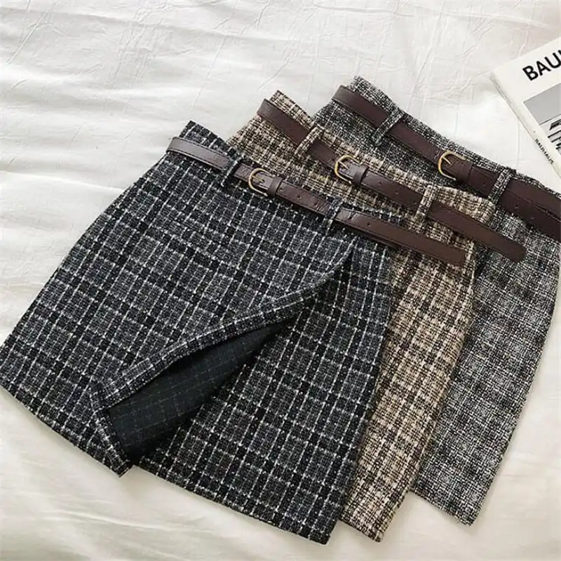 S-XL Women High Waist Irregular Overlap Plaid Printed Skirt