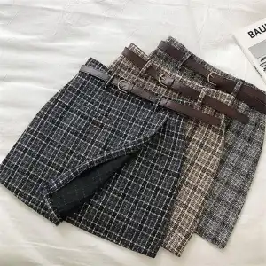 S-XL Women High Waist Irregular Overlap Plaid Printed Skirt