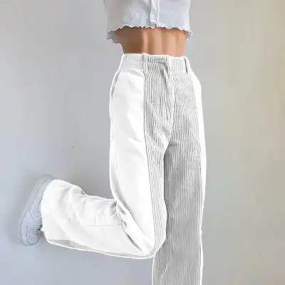 S-2XL Women High Waist Corduroy Patchwork Straight Pants Urban Leisure
