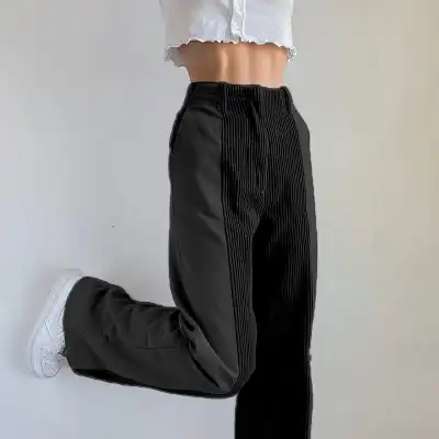 S-2XL Women High Waist Corduroy Patchwork Straight Pants Urban Leisure