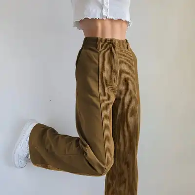 S-2XL Women High Waist Corduroy Patchwork Straight Pants Urban Leisure